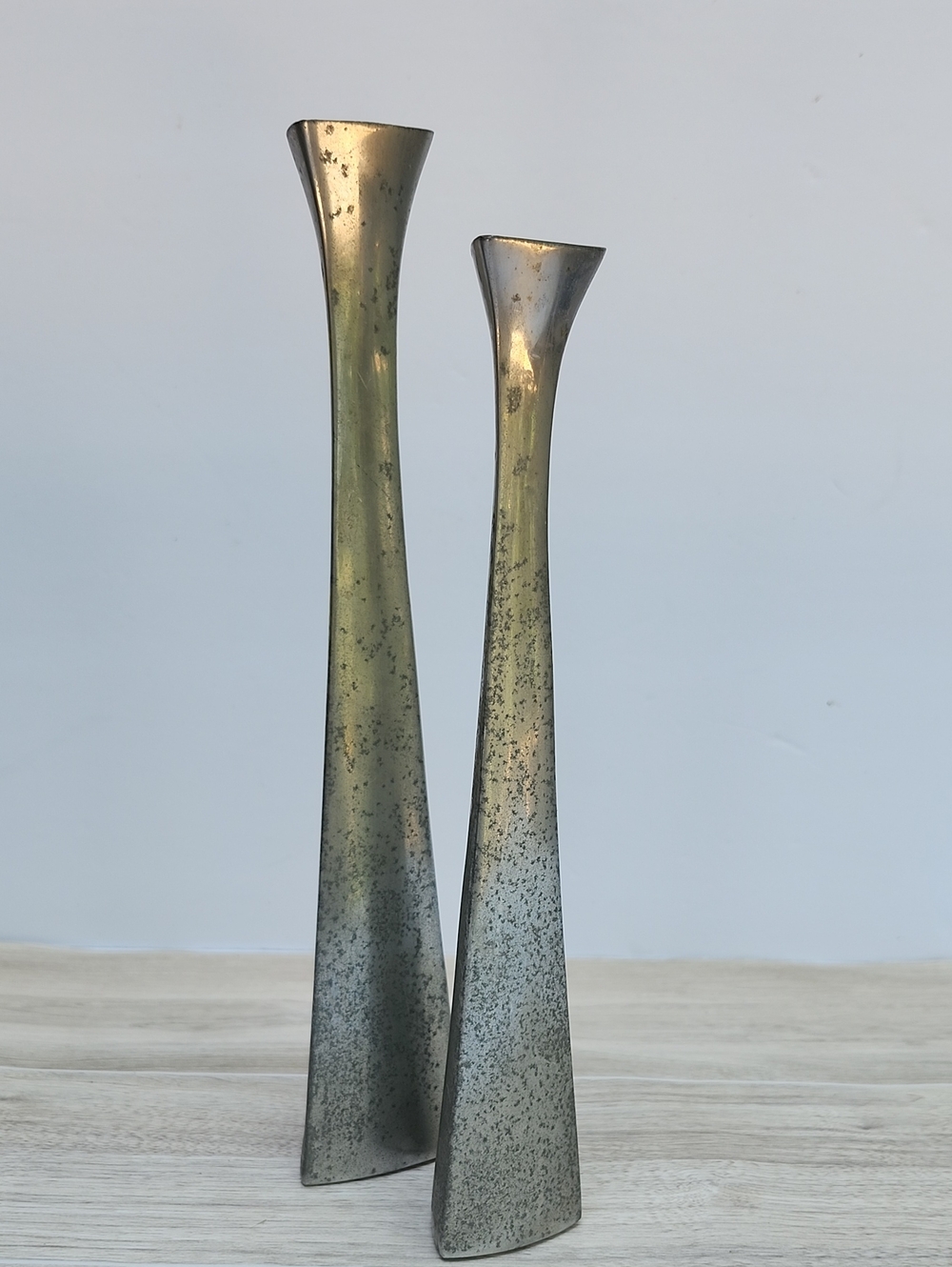 SEYMOUR MANN MID-CENTURY MODERN PEWTERTONE CANDLESTICKS